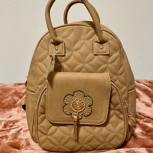 Cute Small Backpack with gold accents Color Tan